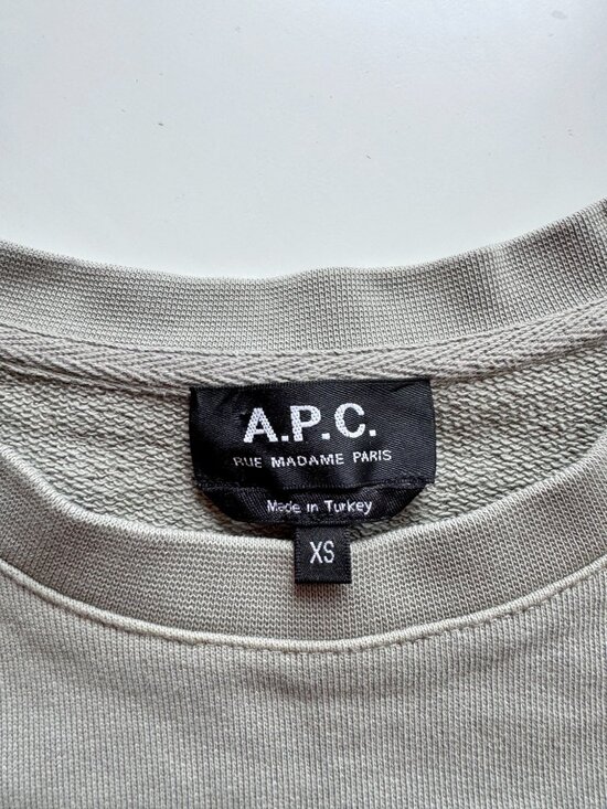 APC Worker Crew Neck Sage Green Cotton Terry Pocket Sweatshirt, Size XS - Picture 7 of 9